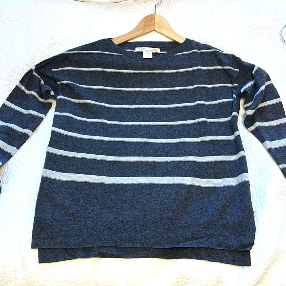 C&C California Merino Wool Pullover Sweater Gray Striped Sz XS Preppy Boho Work - Picture 4 of 8